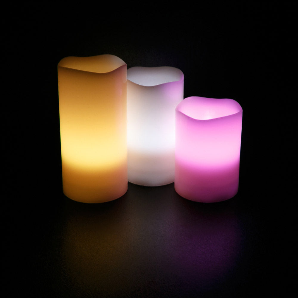 Set of 3 - LED Ivory Flickering Flameless Candles Multicolor Changing – West  Ivory LED Lighting