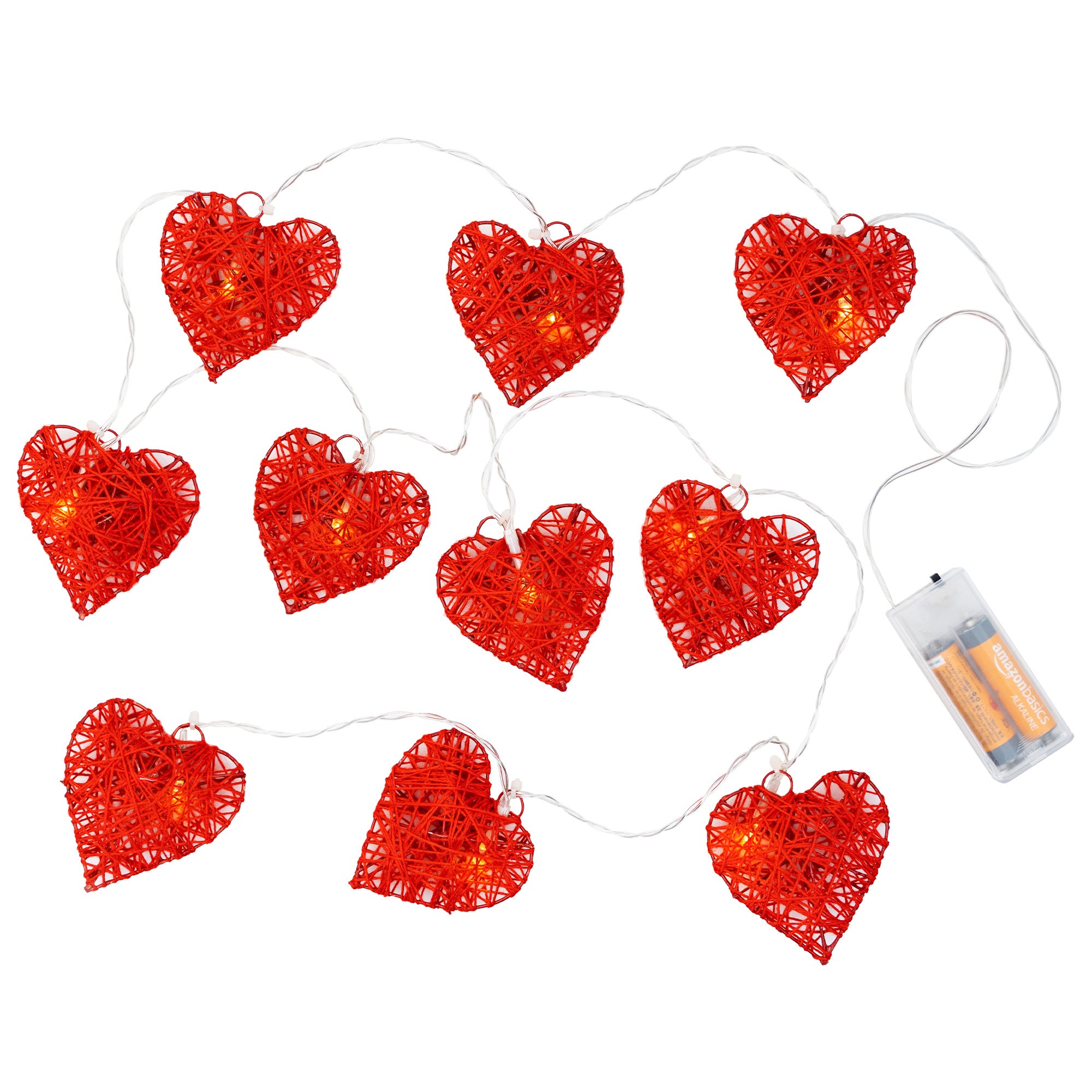 10 LED String Fairy Light 5.5ft Red Twine Hearts w/Metal Frame