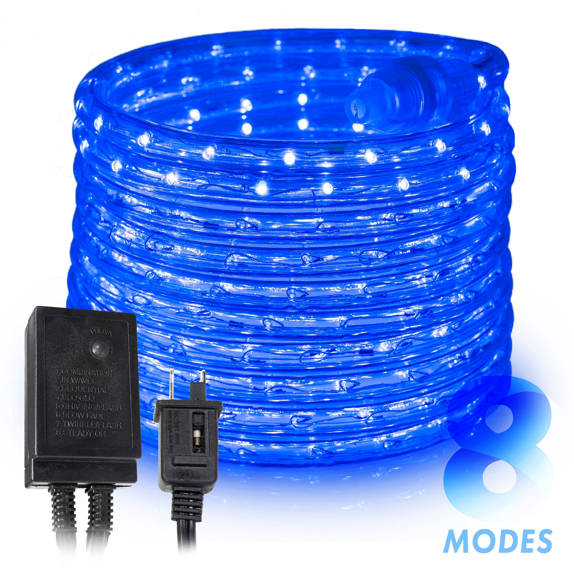 Blue LED Rope Lights with 8 Lighting Modes Controller, IP65, Linkable – West  Ivory LED Lighting